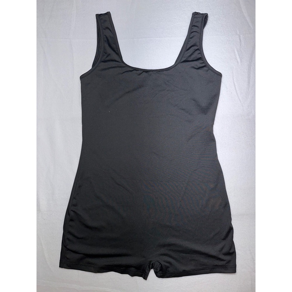 Black Sleeveless Athletic Romper Scoop Neck Activewear Bodysuit Size L